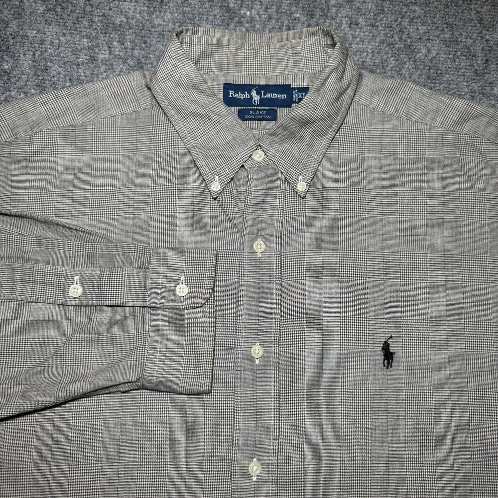 VTG Polo Ralph Lauren Blake Long Sleeve Button Down Shirt Glen Check Men XL Gray